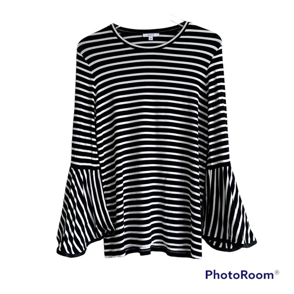 Stella & Dot Maette Avery Stripe Jersey Knit Bell Sleeve Top Size Medium - Picture 2 of 7